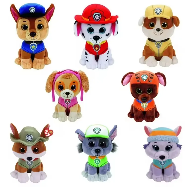 Venta caliente 8 estilos 25cm perro patrulla equipo pata juguete de peluche dibujos animados animación animales circundantes regalo favorito de los niños