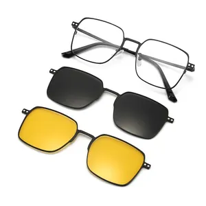 نظارات شمسية ممغنطة بإطار معدني ممتاز 3 في 1 كلاسيكية من Glazzy للرجال نظارات شمسية ممغنطة للرؤية الليلية وللصيد مستقطبة