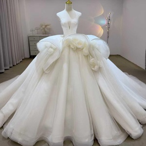 Robe de mariée blanche Lsjj118, coupe princesse, en dentelle cristalline, avec appliques florales 3D, longueur ras du sol, sur mesure - Product Image 2