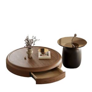 Italian Style Solid Wood Round Coffee <b>Table</b> <b>Set</b> With <b>Side</b> <b>Table</b> For Small Apartments And Living Rooms - Product Image 5