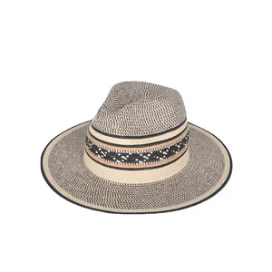 Cappello di paglia Panama con nastro di paglia cappello marchio personalizzato all'ingrosso