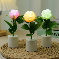 Nouvelle Lampe LED Rose Transfrontalière Best-seller, Cadeau Saint-Valentin, Matériau ABS, Lampe de Bureau Ambiante Moderne et Simple en Forme de Pot de Fleurs