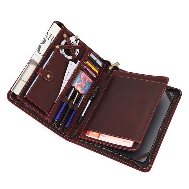 Premium Real Cowhide Leather Tablet Case 10.5" European American Retro Style Durable & Stowable Zipper Closure Protective Cover