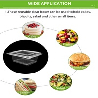 Transparante vierkante scharnierende voedselcontainer, wegwerp clamshell doos voor salade, fruit en afhaalmaaltijden
