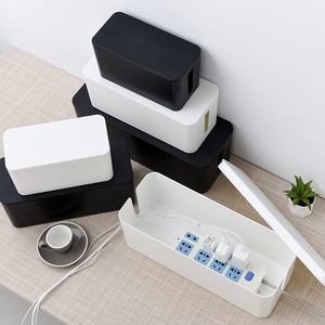 Office Organizer Cable <b>Storage</b> <b>Box</b> With Wooden <b>Lid</b> Desktop Power Cord Data Cable Manager Rectangle Covered Standing Type - Product Image 3