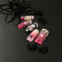Vente chaude Halloween Crâne Coeur Araignée Conception Cercueil Faux Ongles Halloween Acrylique Press-On Ongles pour Doigts ABS En Gros