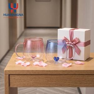 Custom Logo 3D Heart Design Double <b>Wall</b> Glass Mug Heat Resistant Coffee Cup with Handle for Wedding Gift Promotion Wholesale - Product Image 3