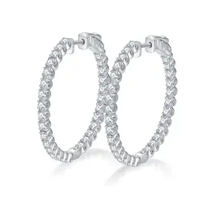 Jewelry Factory Round White Cubic Zirconia Large Inside Out Hoop Earrings For Women