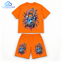 Ensemble streetwear deux pièces unisexe personnalisé en mélange de coton respirant avec t-shirt graphique imprimé cadenas explosif et short à cordon de serrage 220g
