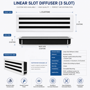 Diffusore Lineare a 3 Fessure Personalizzato in Alluminio, Griglia <span class=keywords><strong>di</strong></span> Ventilazione HVAC per Sistemi <span class=keywords><strong>di</strong></span> Climatizzazione a Soffitto per Hotel - Product Image 6