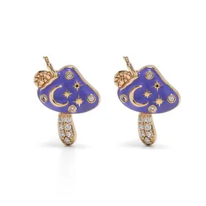 Milskye summer star moon snail purple mushroom 925 silver enamel stud earring