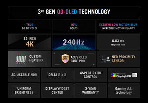 จอเกมมิ่ง A.S.U.S ROG Strix OLED XG32UQDMS ขนาด 31.5 นิ้ว 4K (3840 x 2160) หน้าจอ QD-OLED 240 Hz 0.03 ms - Product Image 3