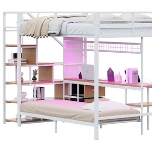 Lit superposé pleine grandeur avec bureau intégré et escalier, idéal pour le commerce transfrontalier et l'usage domestique, chambre double intégrée au design moderne et minimaliste - Product Image 2