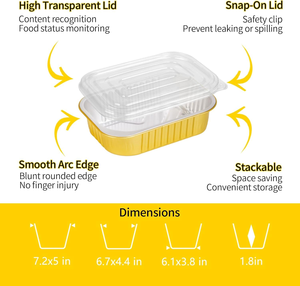 Boîte à lunch rectangulaire jetable dorée de qualité alimentaire avec couvercle en plastique PP, récipient en aluminium, capacité de 3000 ml, personnalisable - Product Image 3