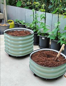 금속 라운드 제기 정원 침대 키트 화분 상자 바닥 바퀴와 화분 - Product Image 6