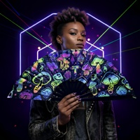 StarGift Meilleure Vente Grand Éventail Portable de 33 cm en Bambou Imprimé, Idéal pour le Carnaval, les Festivals de Musique, les Bars et la Danse en Groupe