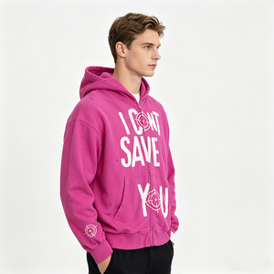 <span class=keywords><strong>Felpa</strong></span> con Zip e Stampa di Lettere <span class=keywords><strong>Rosa</strong></span> per Uomo, <span class=keywords><strong>Felpa</strong></span> Streetwear in Cotone Pesante, Servizio Personalizzato OEM ODM - Product Image 2