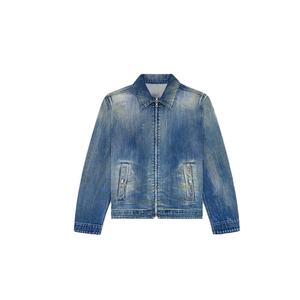 เสื้อโค้ทสั้นวินเทจสำหรับผู้ชาย ผ้าฝ้าย 100% ล้างสีแบบ Dirty Washed ปกคอพับ เสื้อแจ็คเก็ตยีนส์สีน้ำเงินสำหรับผู้ชาย - Product Image 5