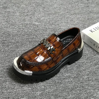 Mocassins pour hommes à plateforme épaisse avec bride à boucle, en cuir gaufré croco, style gothique streetwear, chaussures de mariage à bout rond KS