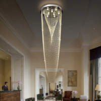 JYLIGHTING Lustre suspendu élégant à boucles imbriquées et perles de cristal, avec plaque miroir, pour entrée de villa duplex, luminaire de plafond