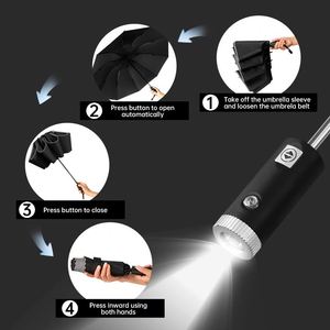 Paraguas de Lujo Plegable en 3 Secciones con Banda Reflectante de Seguridad, Totalmente Automático, Resistente al Agua 10K, Resistente al Viento, con Linterna Pequeña - Product Image 3