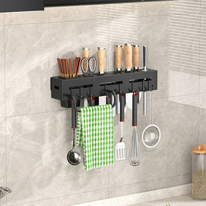 壁掛けキッチン用品収納ラックナイフ箸カトラリーオーガナイザー金属製吊り棚8フック付きラグロッドホルダー - Product Image 2