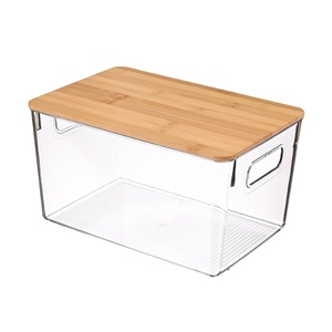 Rõ ràng Acrylic hộ gia đình lưu trữ <span class=keywords><strong>box</strong></span> với nắp tre mới đa năng đồ lặt vặt Organizer Container hình chữ nhật hình dạng PP nhựa - Product Image 1