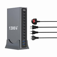 Stasiun Pengisian Daya Cepat Multi Fungsi 1300W Desktop GaN4 PD SCP dengan 12 Port (10 Type-C + 2 USB-A) untuk Laptop/Tablet/Notebook