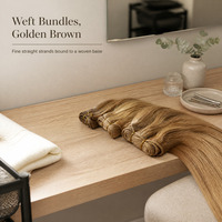 Extensions de cheveux raides blonds bruns, mèches douces avec cordon doré pour le coiffage de la garde-robe