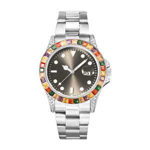 Blues Wholesale Hip Hop Diamond Stone Dial Watch Stainless Steel Japan Movements Quartz Watch Gold <b>rainbow</b> Male Stones Watches - Product Image 3