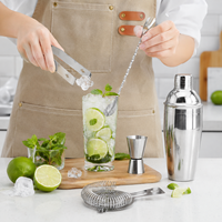 Ensemble de shaker à cocktails en acier inoxydable poli, 5 pièces, outils de bar avec doseur, passoire, pince à glace, cuillère, fourchette pour bar à domicile, barman