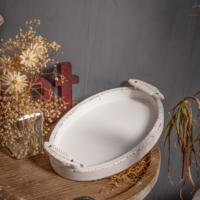 Prix usine organisateur assiette de fruits faite à la main plateau décoratif en bois ovale blanc plateau de service en bois rustique avec poignées en métal