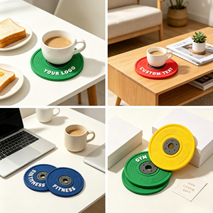 Posavasos de Vinilo PVC Personalizados Baratos de Fábrica, Posavasos Absorbentes Promocionales <span class=keywords><strong>para</strong></span> Gimnasio, Posavasos 3D con Forma de Mini Barra de Pesas - Product Image 2