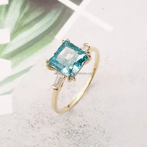 Luxus Blue Stone Ring Echte 18 Karat Gold Solitaire Ring Günstige echte 14 Karat Gelbgold CZ Ring Braut feiner Schmuck