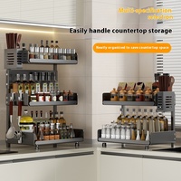 Support de rangement de comptoir multicouche pour ustensiles de cuisine, condiments et épices avec baguettes et porte-couteau