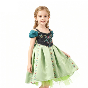 ชุดเดรสเจ้าหญิงดิสนีย์ปักลายดอกไม้สีเขียวอมฟ้าแบบเปิดไหล่สำหรับเด็กผู้หญิงในเทศกาลคริสต์มาส ทำจากโพลีเอสเตอร์ - Product Image 3