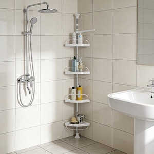 Estante de Almacenamiento Ajustable Independiente de Acero Inoxidable, Organizador de Baño, Estante Metálico de Pie para Artículos de Baño - Product Image 1