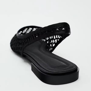 Giày sandal nữ thiết kế sang trọng, kiểu dáng xu hướng, chất liệu dệt, kiểu quai hậu, mũi vuông, đế bằng, dành cho nữ. - Product Image 2