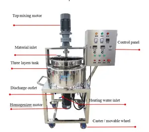 50L Small Movable chemical blender vessel Cosmetic Liquid Detergent heated Mixing Reactor tank high shear homogenizer mixer