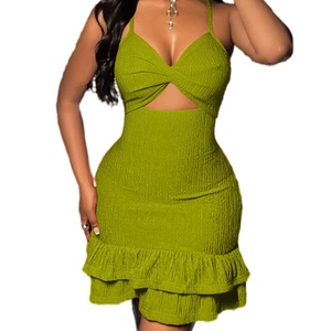 Vestido Midi Halter Sexy de Moda para Mujer, con Aberturas, Color Sólido, Sin Mangas, Cintura Natural, Elegante y Ajustado, Venta al por Mayor - Product Image 3