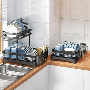 Égouttoir de cuisine noir pour vaisselle, support de séchage et de rangement au-dessus de l'évier avec porte-couteaux - Product Image 4