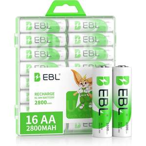 Para Pilas Recargables EBL AA de 2800 mAh, Calidad Ready2Charge, Paquete de 16 Unidades, Capacidades de 600 mAh, 1800 mAh, 1000 mAh y 2000 mAh, 1.2 V - Product Image 1