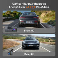 Caméra embarquée double objectif 4K UHD avec connexion WiFi au téléphone portable, vision nocturne, enregistreur DVR pour voiture