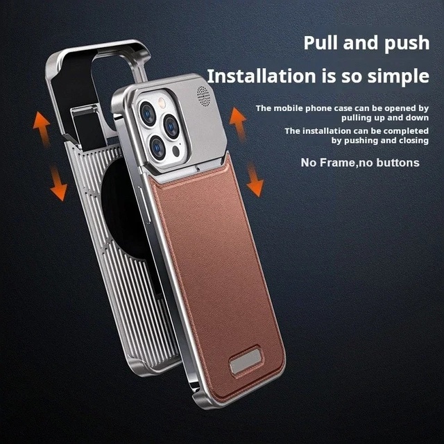 2in1 Aluminum Leather Magnetic Phone Case for iPhone 13 14 15 Pro Max Metal Frameless Aromatherapy Shell Shockproof Cover