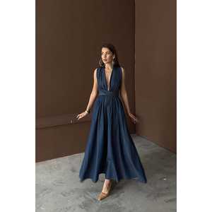 Robe décontractée vintage en Tencel bleu, taille empire, taille unique, doublure, taille unique (XS-XL), pour le jour et l'été, vente en gros - Product Image 6