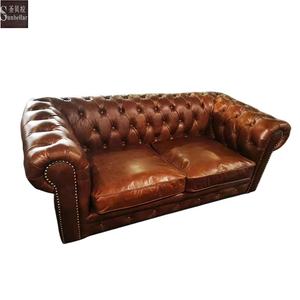 أريكة مخصصة عتيقة من الجلد الطبيعي العتيق lovesaat فندق الثور جلد دم أحمر تشيسترفيلد أريكة بمقعدين - Product Image 5