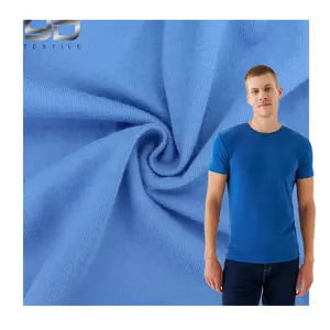 कस्टम डिज़ाइन सीवीसी 70 कॉटन 30 पॉलिएस्टर 180जीएसएम सादा बुना हुआ जर्सी कपड़ा नीला पॉलिएस्टर सूती कपड़ा शर्ट के लिए