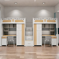 Vente en gros de lit mezzanine d'art en fer avec bureau supérieur et inférieur intégré dortoir étudiant lit du personnel chaises d'hôtel