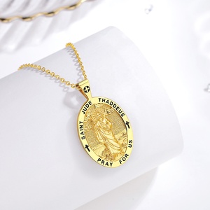 เครื่องประดับ Fine 925 เงินสเตอร์ลิง 18K Gold Platedเครื่องประดับรูปไข่Saint Archangel ST Judeสร้อยคอจี้สําหรับชายหรือหญิง - Product Image 3