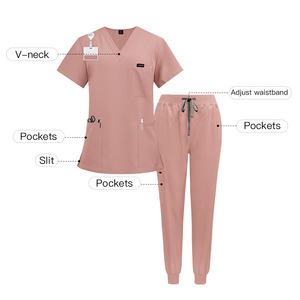 Conjuntos de Uniformes Médicos Unisex, Top de Manga Corta con Cuello en V y Bolsillos, Pantalones con Cordón, Uniformes de Hospital, Tejido de Algodón, Poliéster y Elastano - Product Image 5